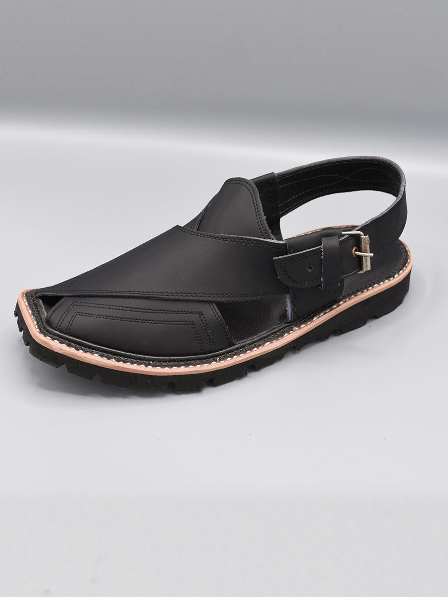 Kaptaan Chappal | PC-222 | Grab Sole | Black Color | Hand Made