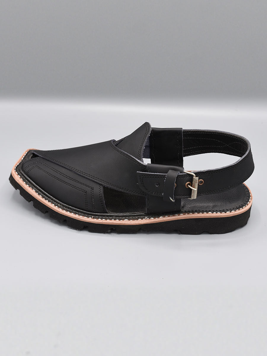 Kaptaan Chappal | PC-222 | Grab Sole | Black Color | Hand Made