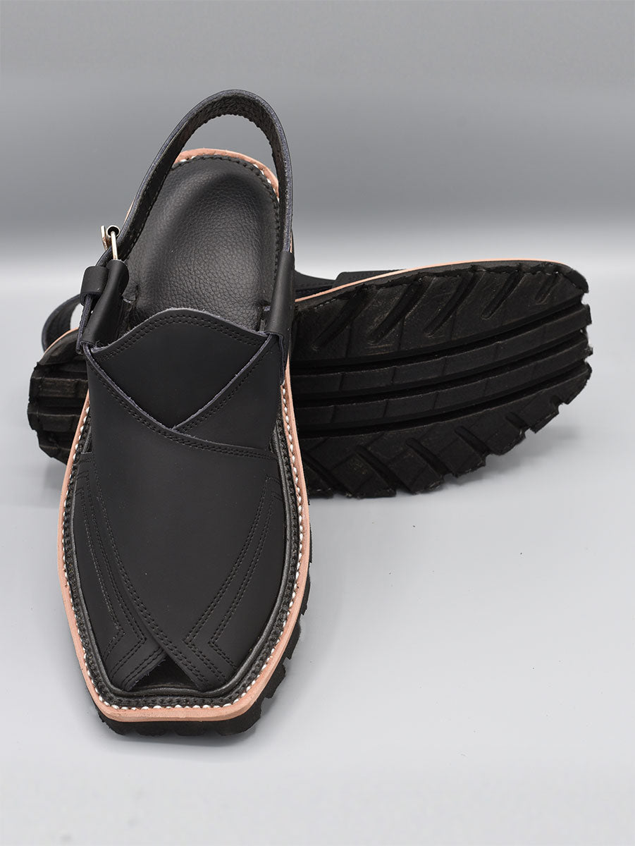 Kaptaan Chappal | PC-222 | Grab Sole | Black Color | Hand Made